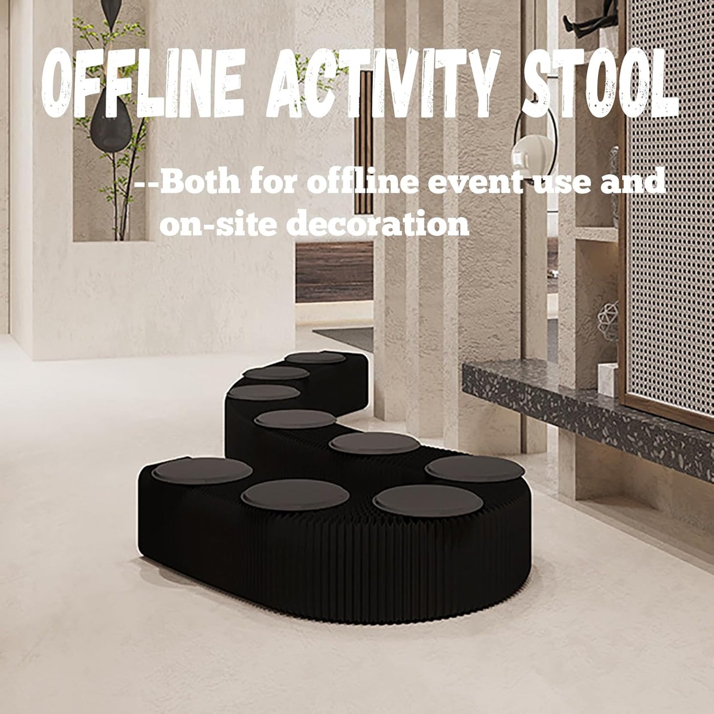 Foldable Kraft Paper Stool, Honeycomb Accordion Folding Bench, Collapsible Paper Stool for Small Spaces, Portable Footrest and Side Table for Living Room and Office,Black-44×31×150cm