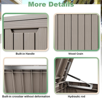 81 Gallon Outdoor Storage Box Waterproof, UV Resistant Resin Deck Box with Hydraulic Rod, Lockable Design and Enhanced Durability for Patio, Garden, and Poolside Use