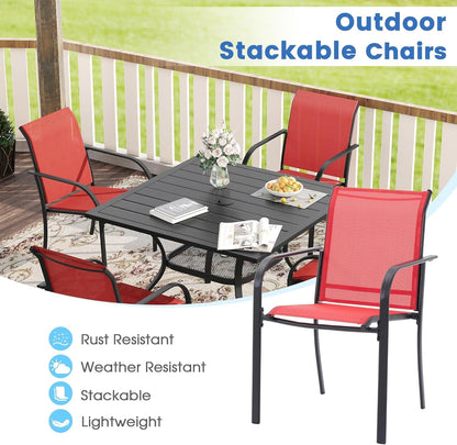 VICLLAX Patio Dining Set for 6, Outdoor Furniture Set Includes 59" Rectangle Patio Table and 6 Patio Sling Chairs, Outdoor Table and Chairs for Outsides, Black Tabletop and Red Fabric