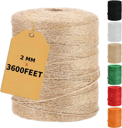Vanhench 3600Feet Natural Jute Twine String, Bulk Hemp Jute Rope Cord Twine for Crafts Gardening, Gift Wrapping, Arts & Crafts, Wedding Décor, Packing Material Burlap Ribbon