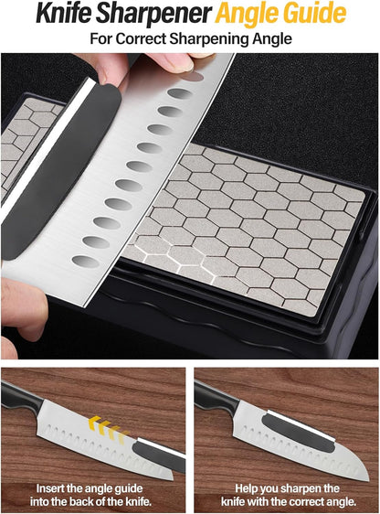 Diamond Sharpening Stones with Honing Guide, Kalolary Knife Sharpener Stone with Non-Slip Base for Chisels Planes Sharpening Stone Set Fine/Coarse Diamond Sharpening Plate with Angle Guide (600/1200)