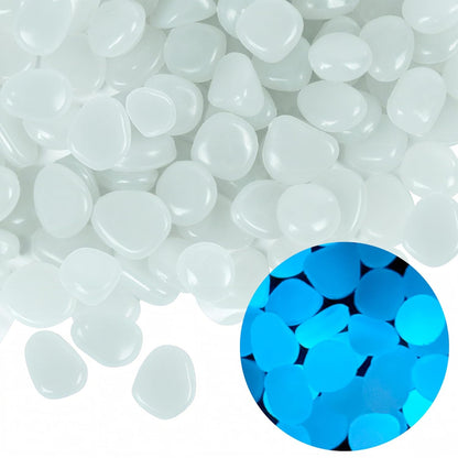 Oubest Glow in The Dark Rocks for Outdoor Landscaping Garden Stones, 0.8 Inch White Glow Pebbles Luminous Stones Decorative Rocks for Vases Pathway Walkway Yard Patio Fountain Driveway, 150PCS, White