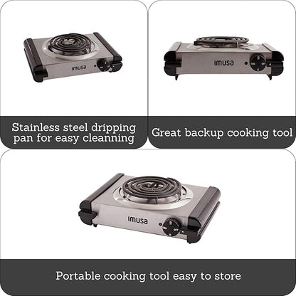 IMUSA USA GAU-80311 Electric Single Burner 1000-Watts, Stainless Steel, Silver