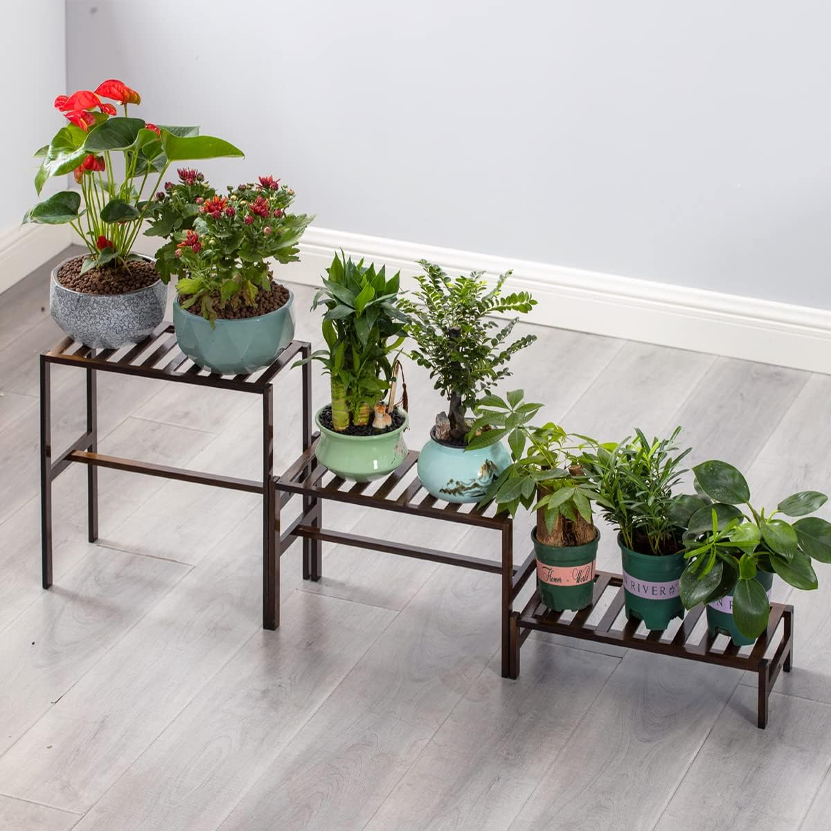 YONGZHAO Bamboo 3-Tier Ladder Plant Stand, Planter Holder Flower Pot Display Shelf, Freestanding Plants Rack for Home Garden Patio Balcony Indoor Outdoor