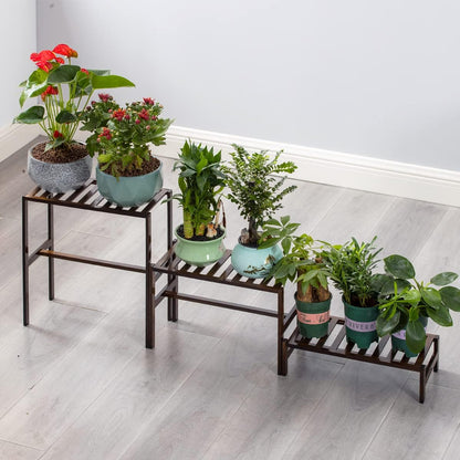 YONGZHAO Bamboo 3-Tier Ladder Plant Stand, Planter Holder Flower Pot Display Shelf, Freestanding Plants Rack for Home Garden Patio Balcony Indoor Outdoor