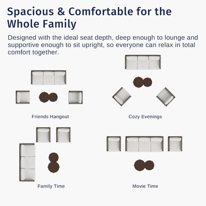 EAST OAK 5-Piece Patio Furniture Set | Life Chatter 5-Seat Outdoor Furniture | Deep Seating & Two Coffee Tables | Waterproof Extra-Thick Cushions | Porch, Balcony & Backyard | Chestnut & Apricot