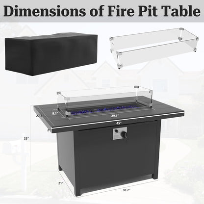 Kurapika Aluminum Propane Fire Pit Table 45 Inch 55,000 BTU Auto-Ignition, CSA Certification Outdoor Gas Fire Pits with Slide Out Tank Holder, Outdoor Fire Tables Wider Desktop, Windshield and Lid