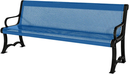 Heavy-Duty Outdoor Bench Thermoplastic Coated, Punched Steel, Commercial-Grade Garden Bench, Made in America (Portable with Back, 4 Ft, Textured Light Blue)