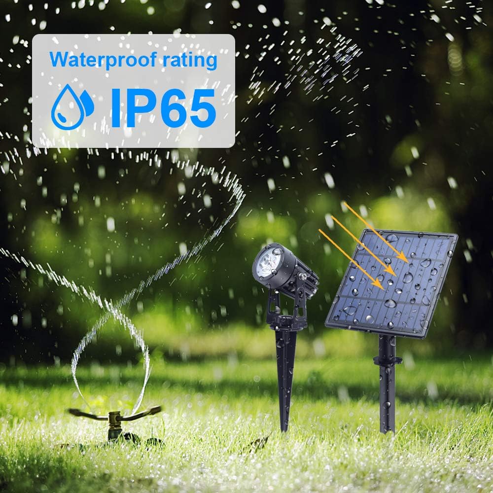 APONUO Metal Solar Spot Lights Outdoor with 9.8ft Cable Solar Powered Landscape Lighting Low Voltage IP65 Waterproof Auto On/Off for Outside Garden Yard Landscape Pathway Garage-Warm White(1-in-1)