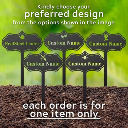 RealSteel – Customizable Seed & Plant Markers - Outdoor Herb Garden Stakes - Elegant Fruit/Vegetable Labels - Steel Plant Tags for Pots - Classy Design for Farmhouse/Greenhouse – Watering Can Icon
