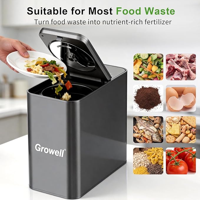 Electric Composter for Kitchen, ETL Listed, 3.2L (108 Oz) Countertop Compost Bin with Strong Brushless Motor(2X Longer Lifespan), Quiet & Odorless, Indoor Composter with LED Display, EC04