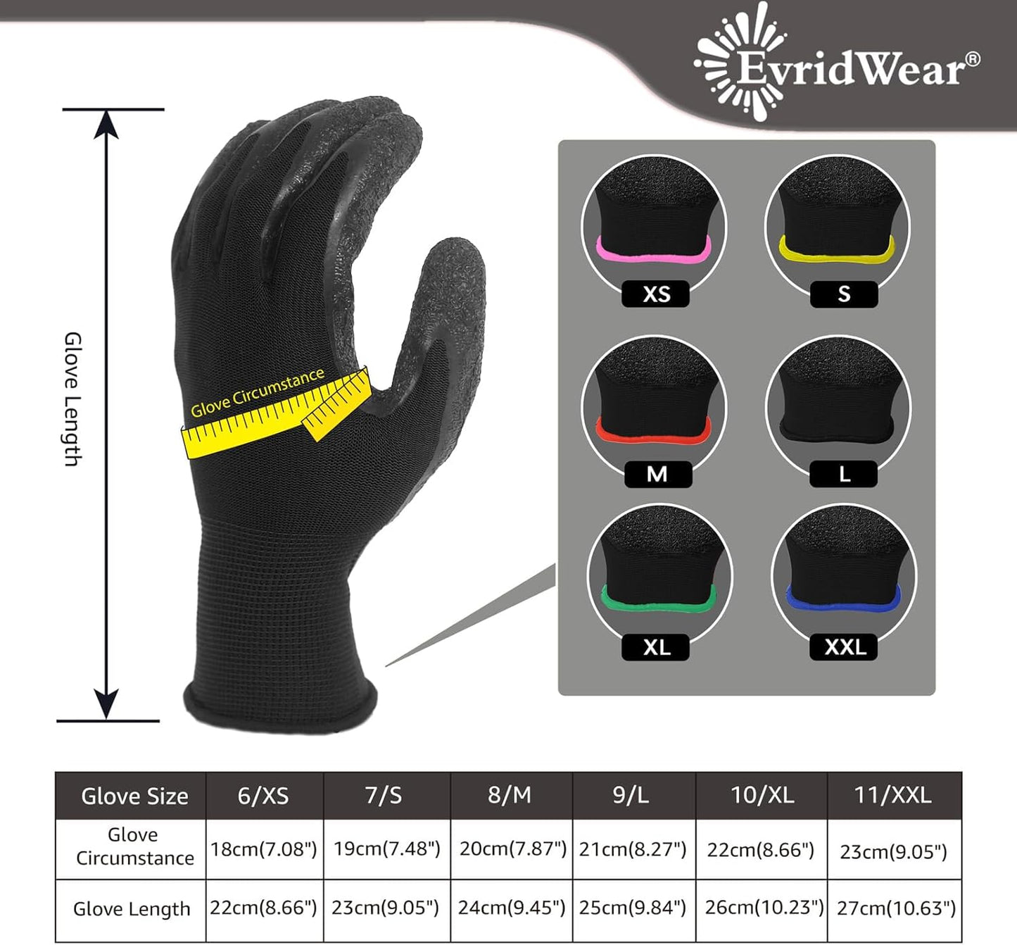 Evridwear Crinkle Latex Rubber Hand Coated Safety Work Gloves for Men Women General Multi Use Construction Warehouse Gardening Assembly Landscaping (S-Size) 120 Pairs Pack