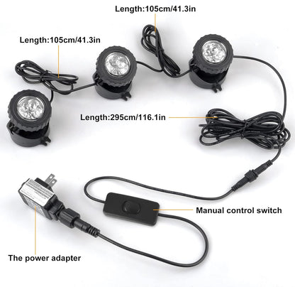 Cold White Pond Lights, Super Bright LED Underwater Submersible Landscape Spotlights, Switch Control IP68 Waterproof Fountain Lights for Fish Aquarium Tank Garden Yard Pool (Set of 3)