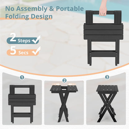 LUE BONA 27 inch Folding Side Table, HDPS Outside End Table for Patio, Porch, Deck, Pool, Weather Resistant, Black