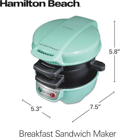 Hamilton Beach Breakfast Sandwich Maker with Egg Cooker Ring, Customize Ingredients, Perfect for English Muffins, Croissants, Mini Waffles, Perfect White Elephant Gifts, Mint (25482)