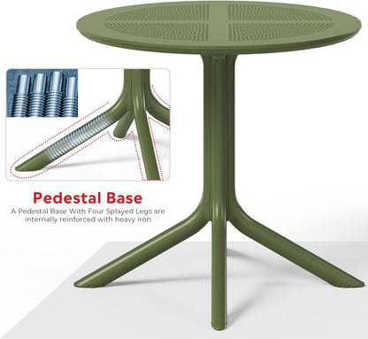 Dining Set for 4, HDPE Patio Round Dining Table and Stackable Comfortable Dining Chair, Outdoor Small Patio Furniture Set All Weather for Backyard Porch Poolside, Olive Green