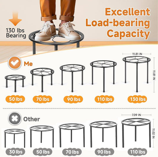 5 Pack Metal Plant Stand, Anti-Rust Iron Plant Stands for Indoor and Outdoor, Heavy Duty Flower Pot Stands for Multiple Plant, Black Potted Plant Holder for Garden Home (5 Pack Black)