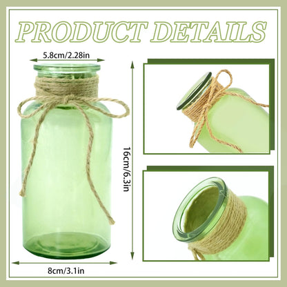 Vintage Glass Flower Vase，12 Pack Green Farmhouse Glass Centerpiece Vases Mason Jars for Weddings, Parties & Home Decor Bulk (12, Green)