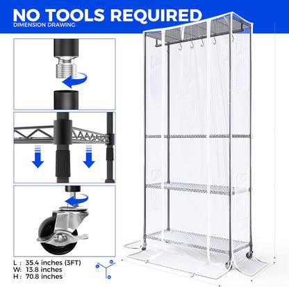 Barrina CX3Z Indoor Greenhouse with Grow Light, 4-Tier Metal Plant Stand with Zippered EVA Cover and Wheels, LED Full Spectrum 3FT 36W(per Light) Plant Growing Lamp with Timer, 35.4"x13.8"x70.9"