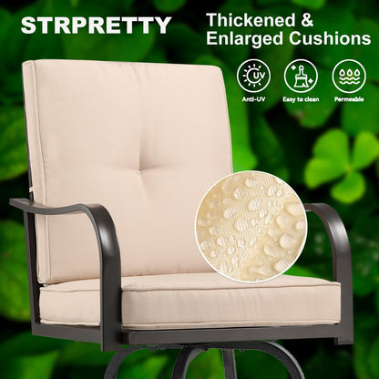 Patio Swivel Bar Stools Set of 6, Outdoor Bar Height Patio Swivel Chairs with Cushion for Garden Balcony Backyard (Beige)