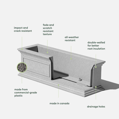 Veradek Brixton Window Box Plastic Planter - Large Rectangular Planter for Outdoor Balcony/Windowsill | Crack-Resistant All-Weather | Classic Estate Design for Flowers, Herbs, Succulents