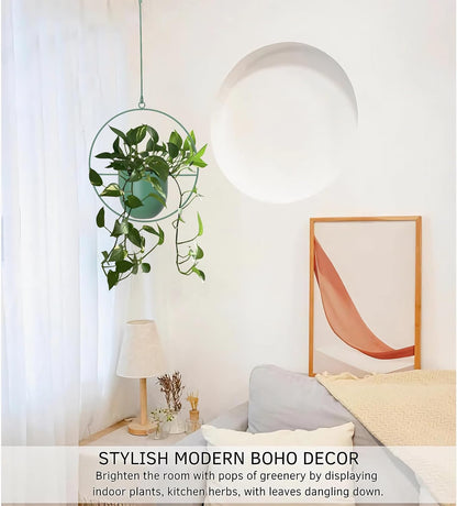 Metal Hanging Planter for Indoor Outdoor Plants Wall and Ceiling Hanging Basket for Vines Ferns Modern Minimalist Plant Hanger Room Window Decor(Green)