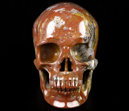 Skullis 5.0" Red Sesame Stone Super Realistic Crystal Skull, Hand Carved Gemstone Fine Art Sculpture, Reiki Healing Stone Statue.1389 Z8