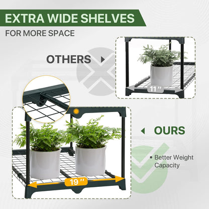 EAGLE PEAK Greenhouse Shelving Staging Double 2 Tier, Outdoor / Indoor Plant Shelves, 27"x19"x16", Green