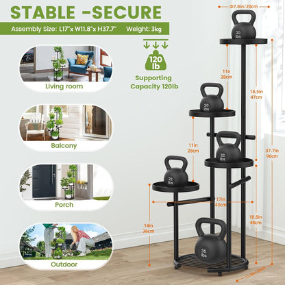TOSKING 5 Tier Tall Plant Stand Indoor Outdoor, Heavy Duty Corner Plant Stand with Space-Saving Plant Shelf for Multiple Plants| Round Plant Table Design for Living Room Balcony Garden (Black, 38in)