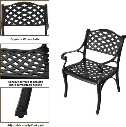 30.31" Outdoor Table and Chairs, Patio Table Set with 2.36" Umbrella Hole, Anti-Resistant Outdoor Dinning Set, Cast Aluminum Patio Furniture Set for Garden, Porch, Deck