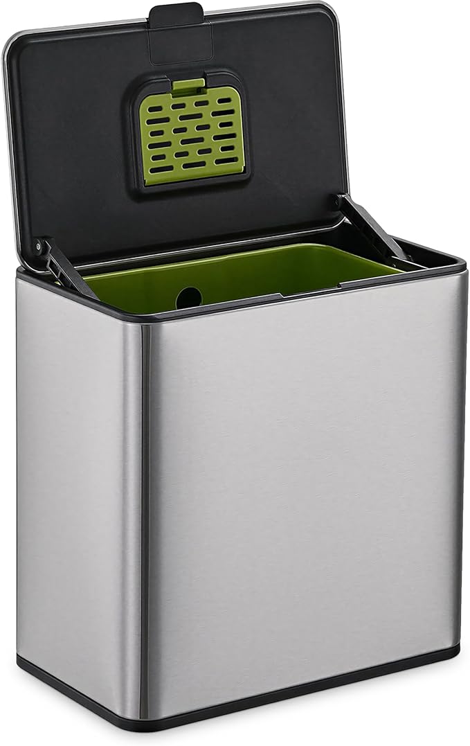 Simpli-Magic Kitchen Compost Bin and Caddy, 5L / 1.32 Gal Stainless Steel with Removable Inner Bucket and Deodorizer Compartment, 2-in-1 Countertop Compost Bin with Lid, Kitchen Food Waste, 79705