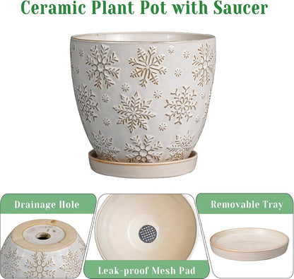 6.9 Inch Plant Pot with Drainage Hole and Saucer Ceramic Planter for Indoor Plant Flower Pot for Orchid Succulents Plants White