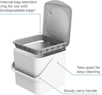 Minky Homecare Kitchen Compost Bin – Countertop Food Waste Caddy with Easy Wipe Clean Interior – Made in The UK - 3.5L (0.9 gal.) (White)
