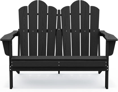 SERWALL Folding Adirondack Bench, HDPE All-Weather Adirondack Loveseat Set of 2, Black