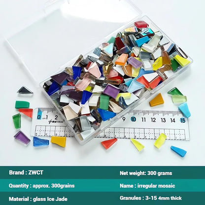 White Mixed Irregular Mosaic Glass Mosaic Tiles Pieces, 300 Grams Mosaic DIY Set Adult Mosaic Set, Mosaic Crafts Mosaic Making Supplies