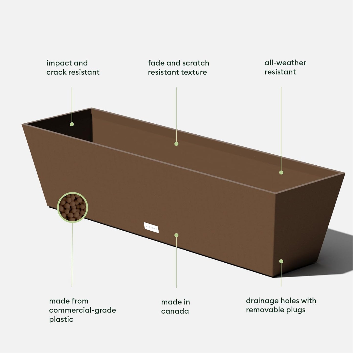 Veradek Pure Series Window Box Planter - Long Rectangular Planter for Indoor or Outdoor Windowsill/Balcony | Durable All-Weather Use with Drainage Holes | Modern Decor for Herbs, Small Plants, Flowers