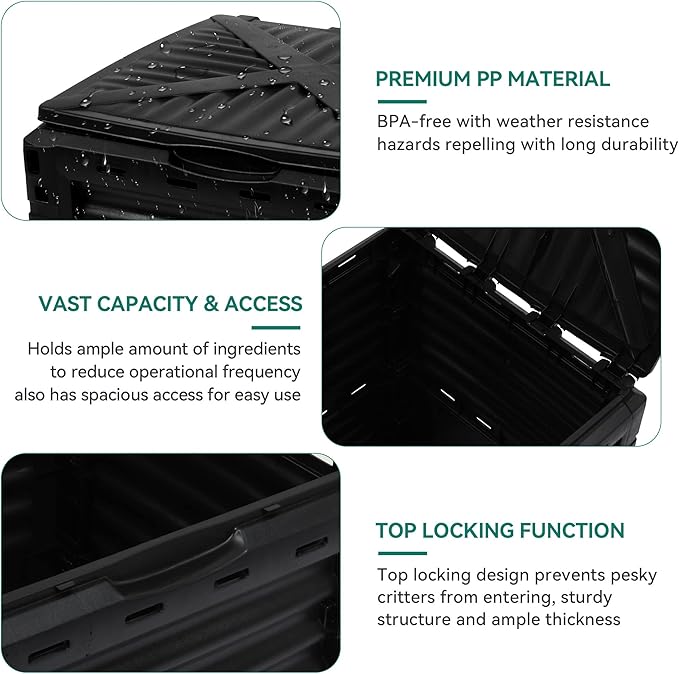 YITAHOME Large Outdoor Compost Bin, 80 Gallon (300L) Composter Box with Snap-on Top Lid and Aeration System, Lightweight Garden Compost Barrel Tumbler, Easy Assembly, BPA Free, Green