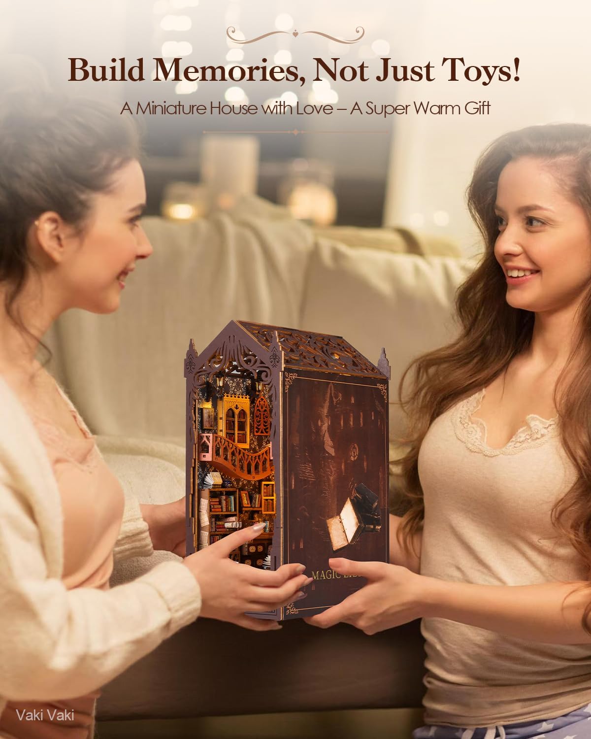 [2025 New] Magic Bookstore Book Nook Kit with Dust Cover & LED Light, DIY Miniature House Kit Toy, 3D Wooden Puzzle Bookshelf Decor Building Kit, Birthday Gifts for Family & Friends