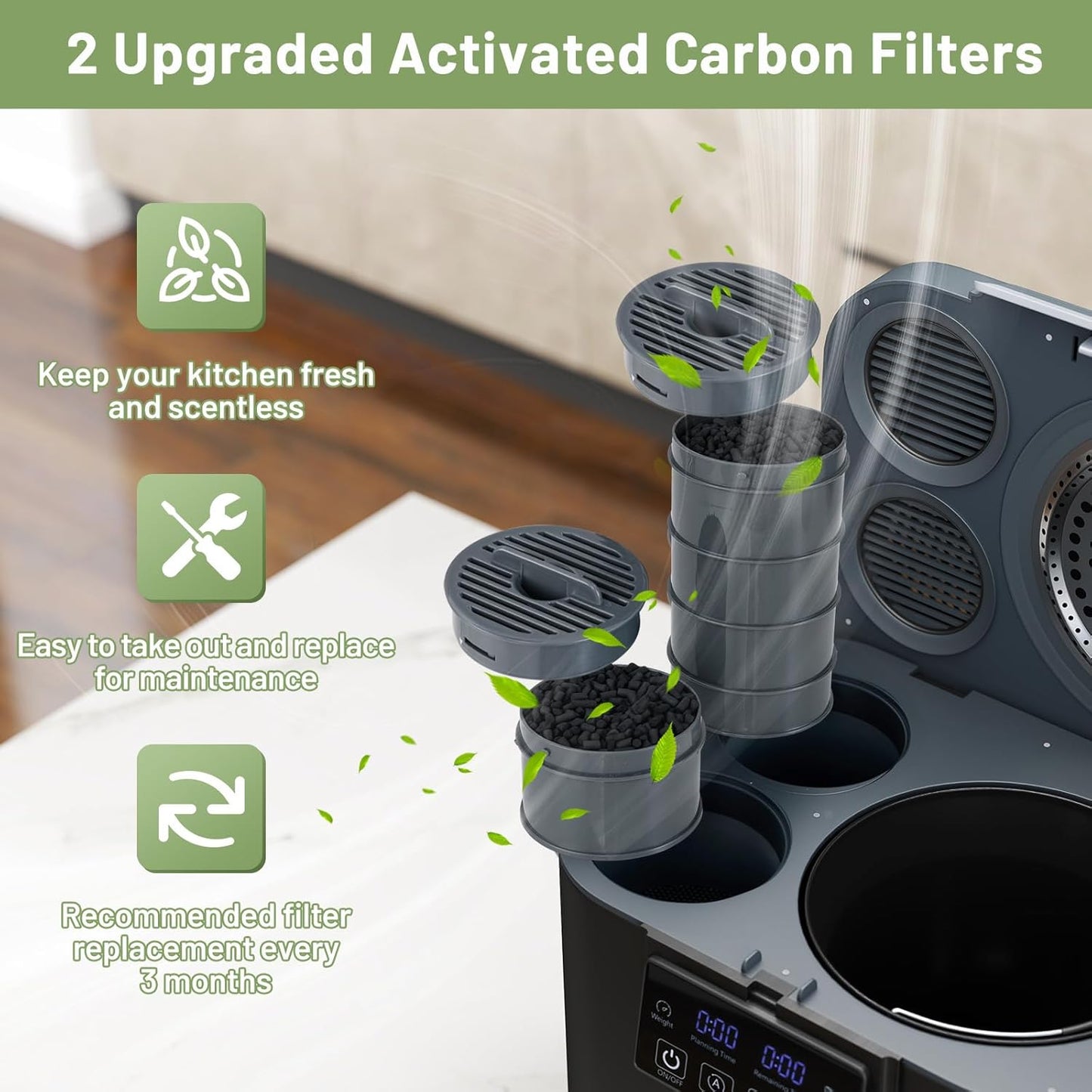 COSTWAY 4L Electric Composter for Kitchen, Smart Waste Dispenser Countertop Compost Machine w/Replaceable Filters, Auto-Cleaning, LED Display, Indoor Compost Bin, Turn Food Waste to Dry Fertilizer