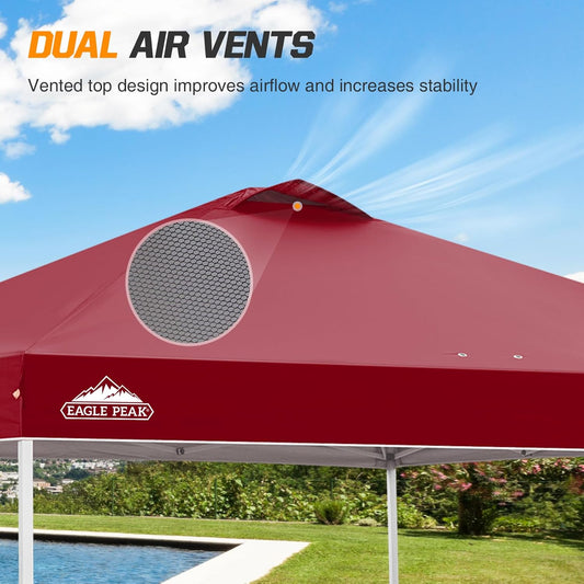EAGLE PEAK Pop Up Canopy Tent with Wheeled Carry Bag, 8 Stakes, 4 Ropes, 4 Weight Bags, Easy Set Up Tent Canopy, 10x10 ft, 100sqft of Shade, Burgundy