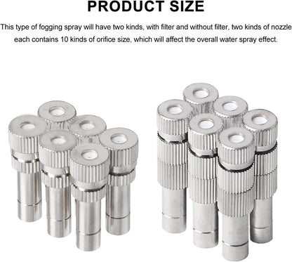 20pcs Brass Mister Nozzles, 6mm Misting Nozzles for Outdoor Cooling System, Landscaping, Air Humidification, Greenhouse Irrigation (with Filter, 0.024"/0.6mm Orifice)