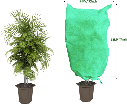 EAONE 12 Pack Plant Covers Freeze Protection, 32x47'' Winter Frosts Cloth for Outdoor Plants, Reusable Frost Blankets Drawstring Bags for Cold Freeze Sun Protection Bird Insect Prevention,Green