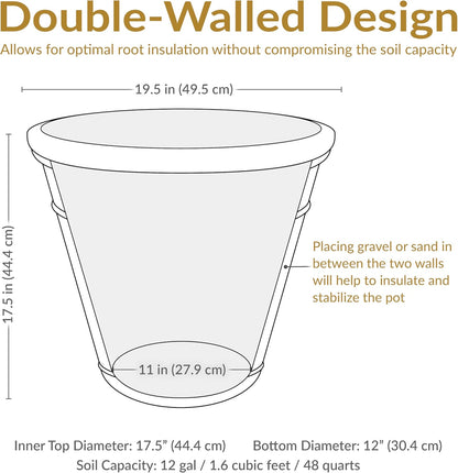 Sunnydaze 19.5-Inch Arabella Large Plant Pot - Polyresin Round Outdoor Planter with Drillable Drainage Holes - Sable