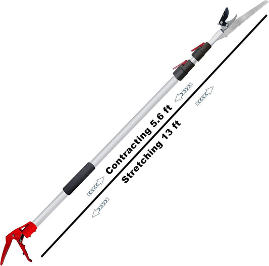 5.6-13 Foot Extendable Tree Pruner, Cut and Hold Pruning Trimmer, Long Reach Pole Saw, Telescoping Fruit Picker, Branches Bypass Lopper
