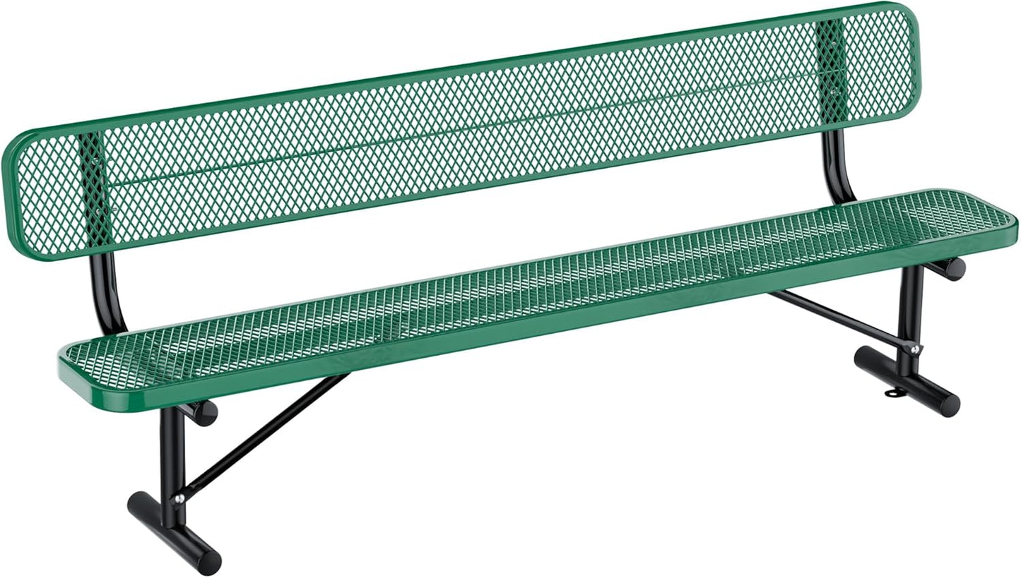 Outdoor Garden Bench, Cast Iron Metal Frame Patio Park Bench with Backrest, Portable Expanded Metal Black Bench, Commercial-Grade Outdoor Seating for Lawn, Patio, Park, Yard, Garden (Green, 8FT/96'')