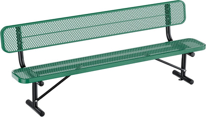 Outdoor Garden Bench, Cast Iron Metal Frame Patio Park Bench with Backrest, Portable Expanded Metal Black Bench, Commercial-Grade Outdoor Seating for Lawn, Patio, Park, Yard, Garden (Green, 8FT/96'')
