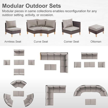 HUMMUH Patio Furniture Set,8 Pieces Outdoor Sectional Couch Chairs with Ottomans,All Weather PE Wicker Patio Conversation Sets for Garden Porch Backyard
