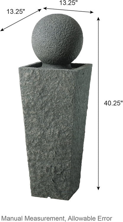 Glitzhome Outdoor Water Fountain with LED Light, Oversized Modern Sphere Pedestal Water Fountain with Submersible Pump, Outdoor Fountains Garden Waterfall for Patio Deck Porch, 40.25" H