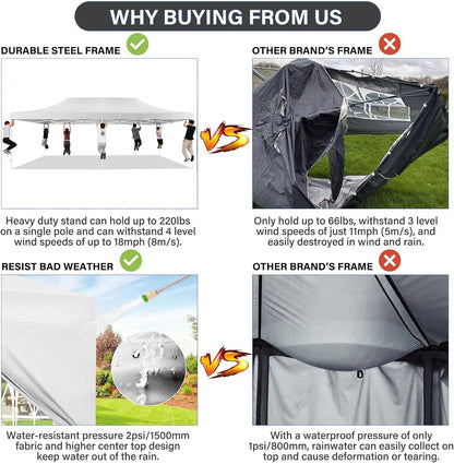 COBIZI 13x26 Pop Up Canopy with 6 Sidewall,Heavy Duty Canopy UPF 50+ All Season Wind Waterproof Commercial Outdoor Wedding Party Tents for Parties Canopy Gazebo with Roller Bag(13 x 26 ft White)