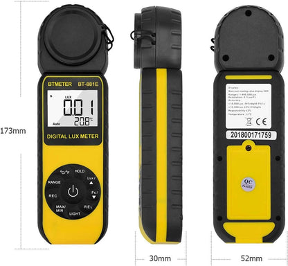 BTMETER BT-881E Digital Illuminance/Light Meter, Measure Lights 0.01~300,000 Lux (0.01~30,000 FC) Foot Candles, Par Meter Luxmeter for Plants Aquarium Light Tester